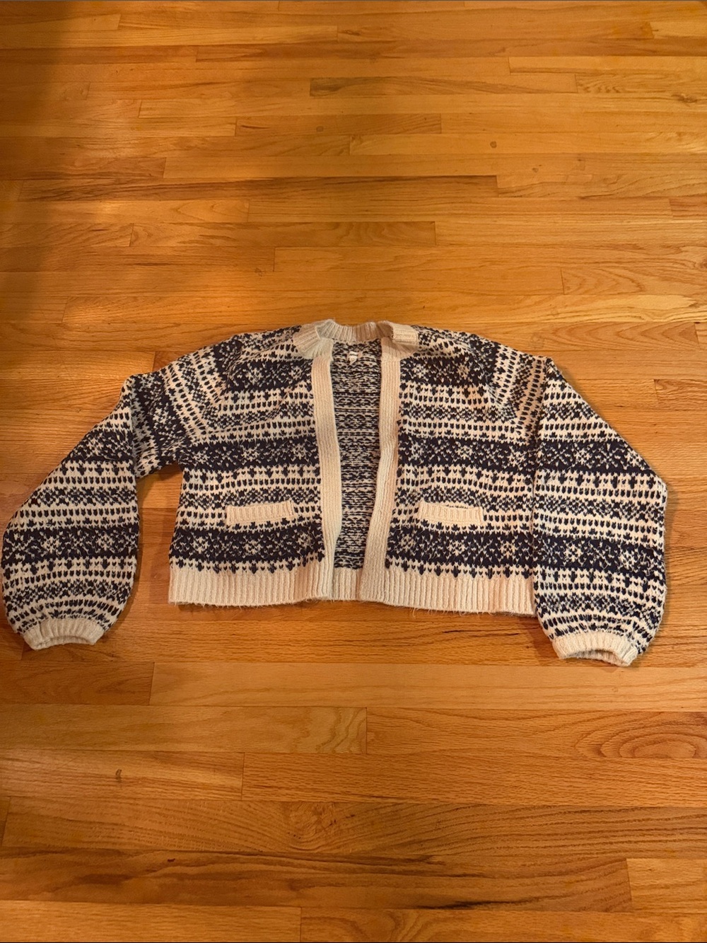Aerie open Cream and Navy Patterned Women's Sweater Cardigan